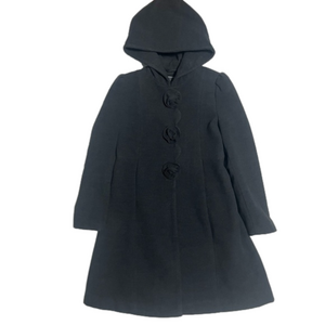 Rothschild Long Grey Hooded Faux Wool Rosette Buttons Dark Charcoal